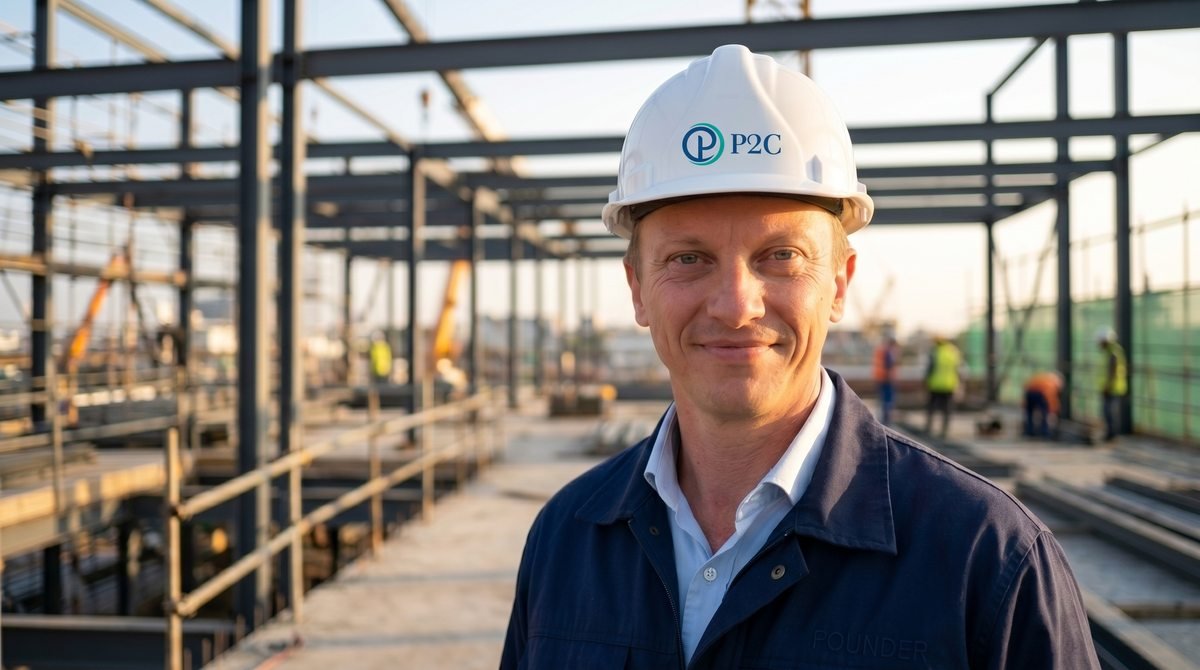 Christophe Poussière, fondateur de P2C Conseil et Expertise, sur un chantier de structure métallique